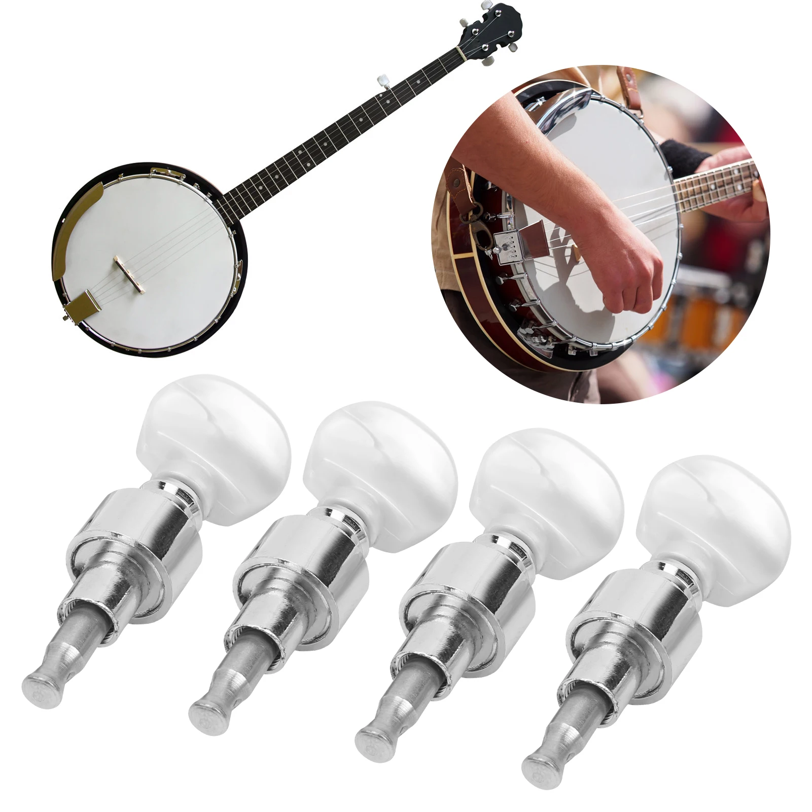 

4Pcs Banjo Geared Machine Tuner Pearled Pegs Musical Instrument Accessories HA106