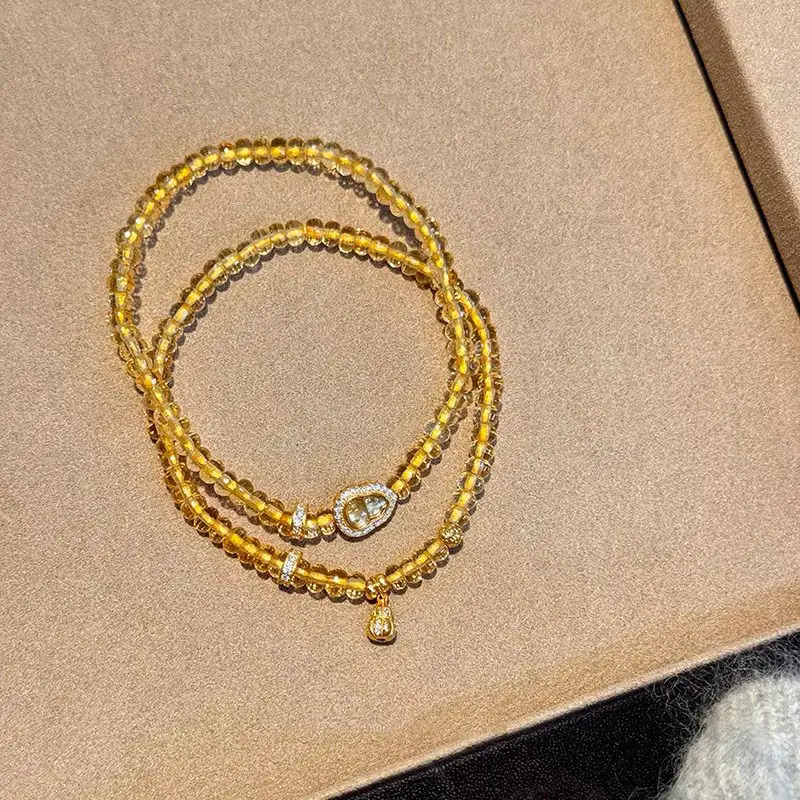 Pulsera de calabaza de ábaco citrino natural de la suerte, diseño Original, apilada con joyería exquisita de lujo ligera para novia