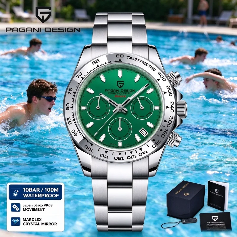 Luxury PAGANI DESIGN Men Quartz Chronograph Watch Stainless Steel 100M Waterproof Sports Wrist Clock