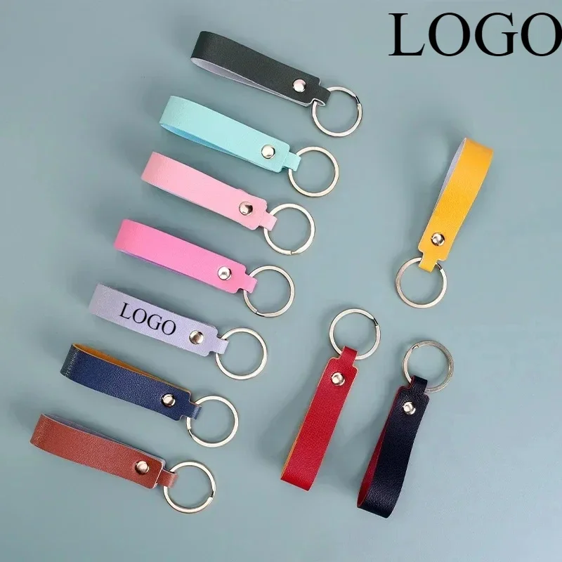 Custom Logo Vintage Leather Keychain Laser Engrave Personalize Bag Car Key Chain Holder for Men and Women Keyring Gift