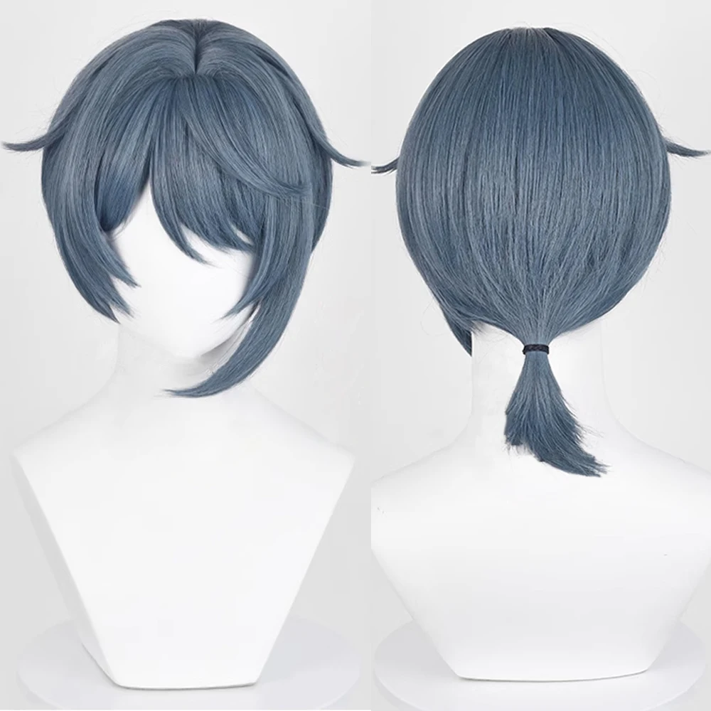 

Genshin Impact Xingqiu Wig Synthetic Short Straight Blue Game Cosplay Heat Resistant Wig for Daily Party