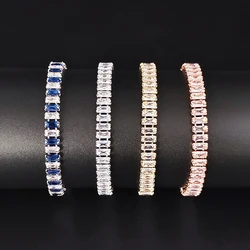 2024 New Luxury Princess Cut rose gold silver color on hand Bracelet Bangle For Women Anniversary Gift Jewelry Wholesale S5776
