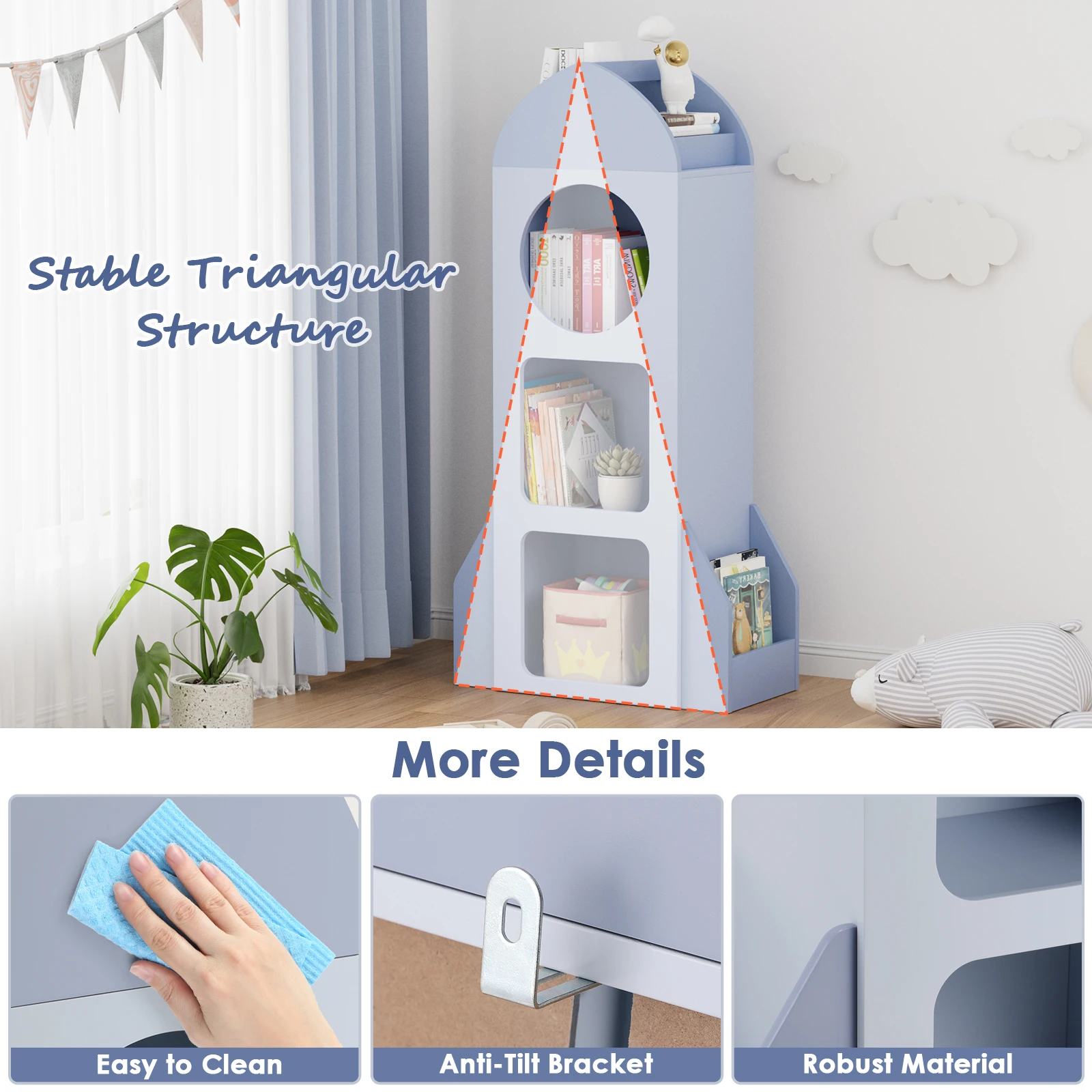 أرفف جانبية لرف كتب الأطفال من 3 طبقات، خزانة كتب خشبية مفتوحة للأطفال الصغار، رف كتب للأطفال وتخزين الألعاب، منظم عرض واسع