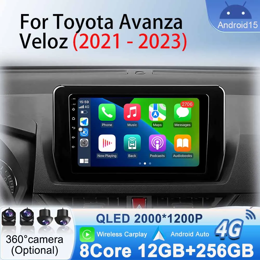 Multimedia Video Player Android Auto BT for Toyota Avanza Veloz 2021 2022 2023 Car Radio GPS Navigation No 2din Wireless Carplay