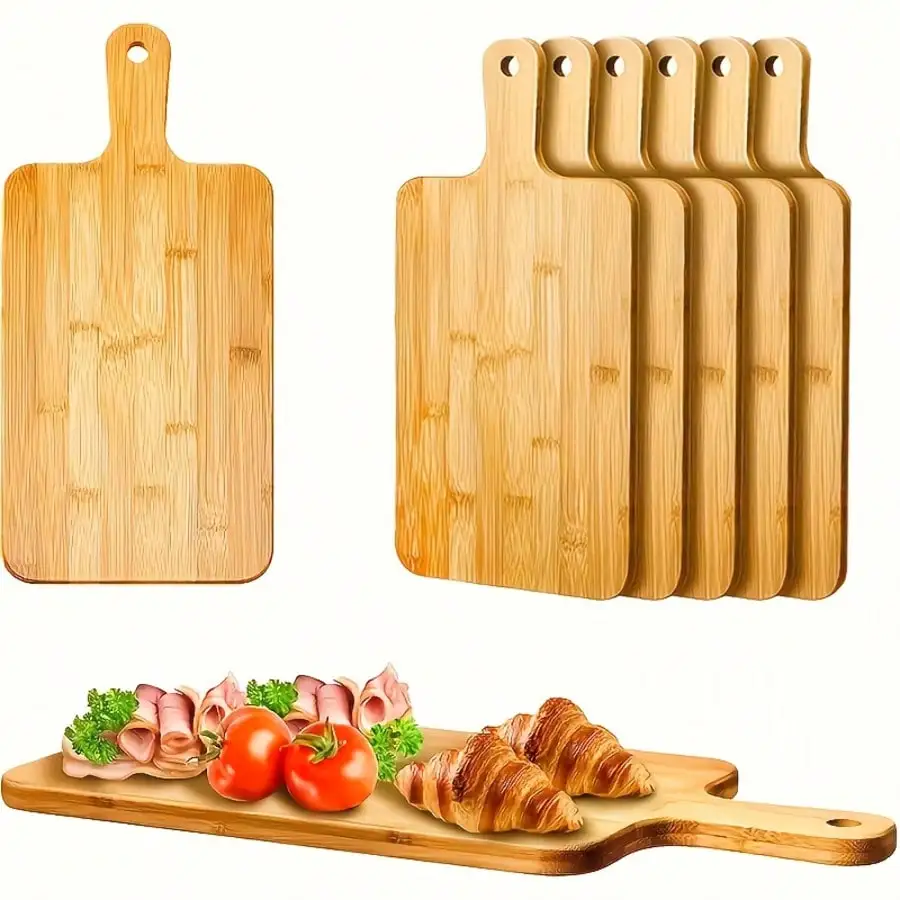 10-Pack/5-Pack Bamboo Cutting Boards With Handles, 13x7 Inches Large Kitchen Chopping Boards For Vegetables, Meat, Cheese, Food Prep Boards, Durable Tableware, Dishwasher For Home Use, Made For Home Chefs