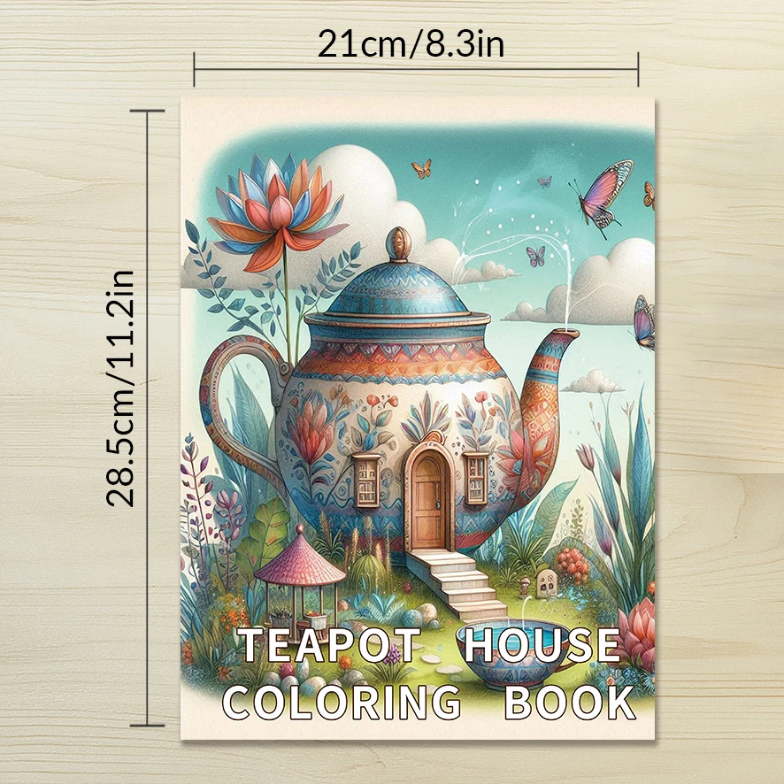 Teapot House Adult Coloring Book - 8.3x 11.2 Inch 32 Page Coloring Book - Helps Reduce Stress and Ease Emotions