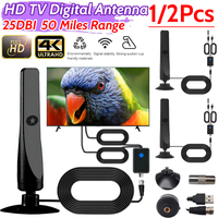 TV Digital Antenna Support 4K 1080P Portable Antenna 50 Miles Range Suction Cup TV Antenna 25DBI Plug Play for Outdoor Indoor
