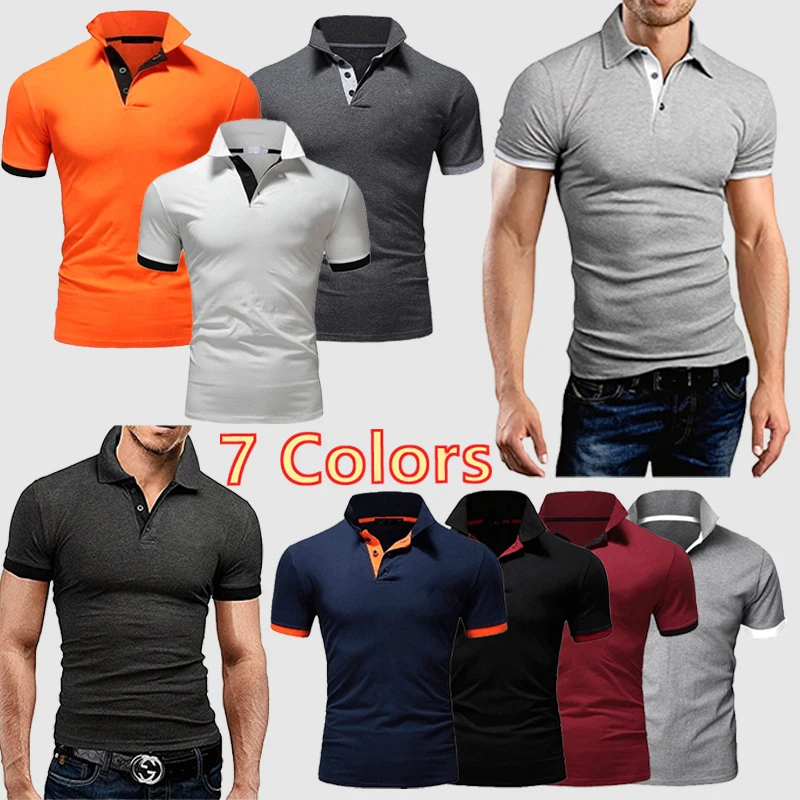 

New Fashions Summer Cotton Men's Polo V-neck Tops Casual Short-sleeved Polo T Shirt Sportswear Slim Solid Color Outdoor Shirt