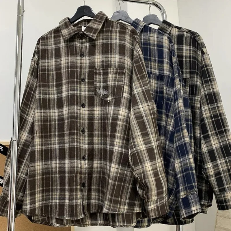 

Рубашки в клетку для мужчин и женщин, модные бренды весны и осени, универсальные ретро-рубашки с длинными рукавами в стиле casual для пар.