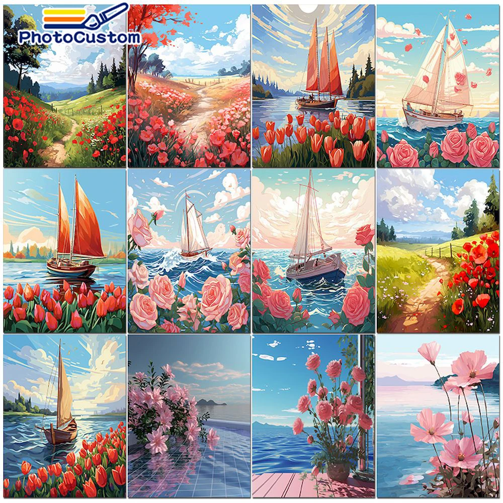 

PhotoCustom Acrylic Paint By Numbers For Adults DIY Kits Canvas Scenery Oil Painting Picture Drawing Coloring By Numbers Set