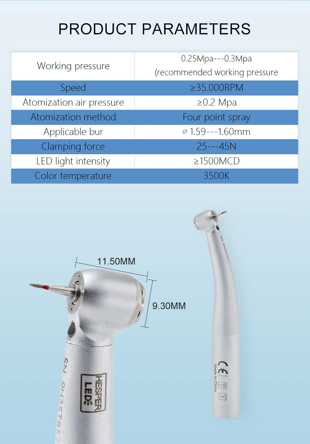 HOT Dental Mini-Kopf Faseroptik LED-Leuchten 9000L Hochgeschwindigkeits-Handstück für Kinder Kurzer Schaft Bohrer Zahnarzt-Werkzeug Ausrüstung – Detail 2