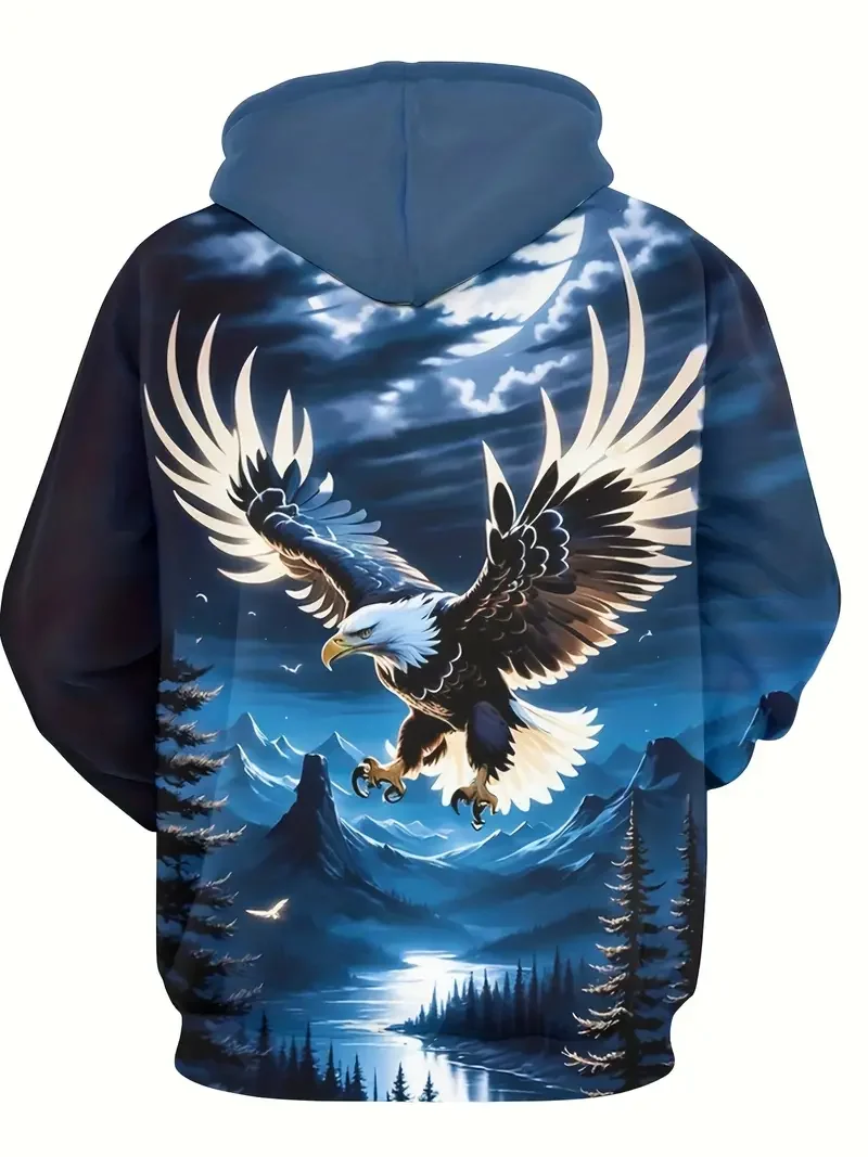 Animal spreading eagle print men's hooded sweatshirt autumn and winter casual long sleeved hooded sweatshirt casual men clothing