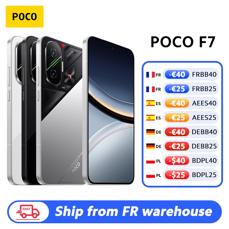 POCO F7 5G الهاتف الذكي الإصدار العالمي Snapdragon ®   كاميرا 8s Gen 4 NFC مقاس 6.83 بوصة AMOLED بدقة 50 ميجابكسل OIS بقدرة 6500 مللي أمبير في الساعة 90 وات HypeCharge