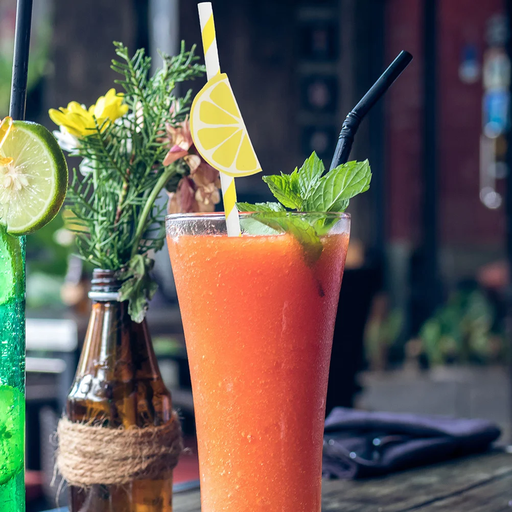 

40Pcs Lemon Paper Straws Safe Reliable Paper Straws for Birthday Summer Party Cocktails Milkshakes Juice Drinks Party Decoration