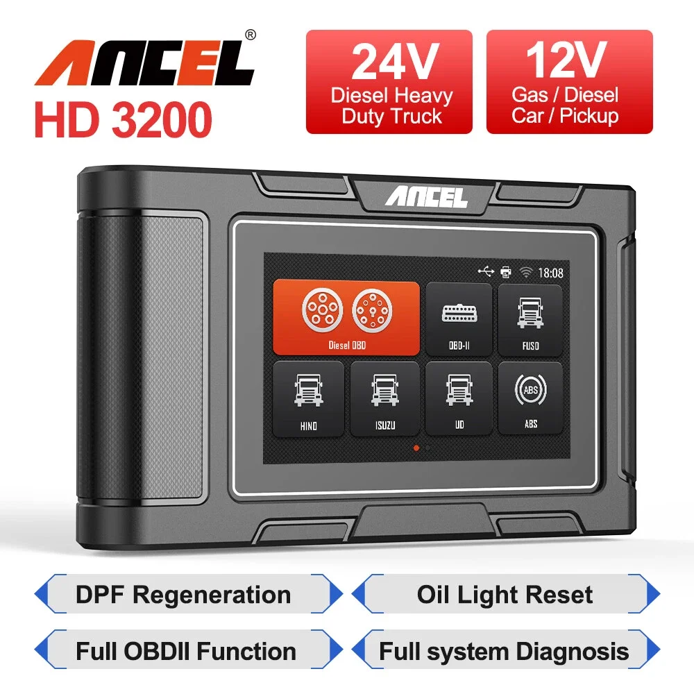 

ANCEL HD3200 All System Heavy Duty Truck Scanner for ISUZU HINO UD FUSO OBD2 DPF Regen Oil Reset Diagnostic Tool OBD2 Scanner