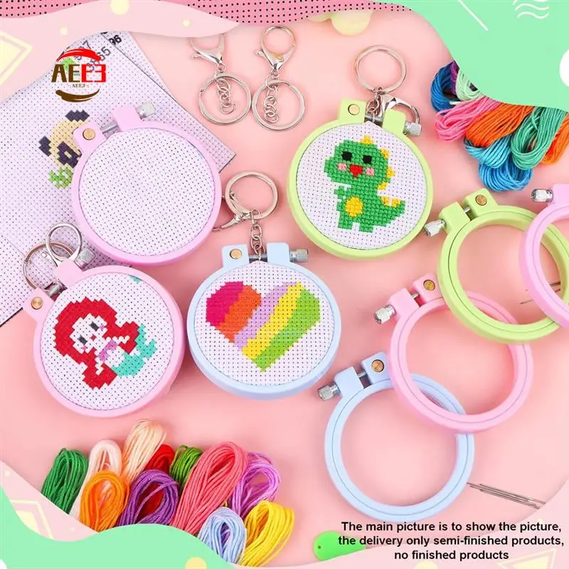 

AEE3-6Pcs Stamped Cross Stitch Kits For Kids Beginners DIY Mini Embroidery Kit Needlepoint Beginner Kits DIY Ornaments Craft
