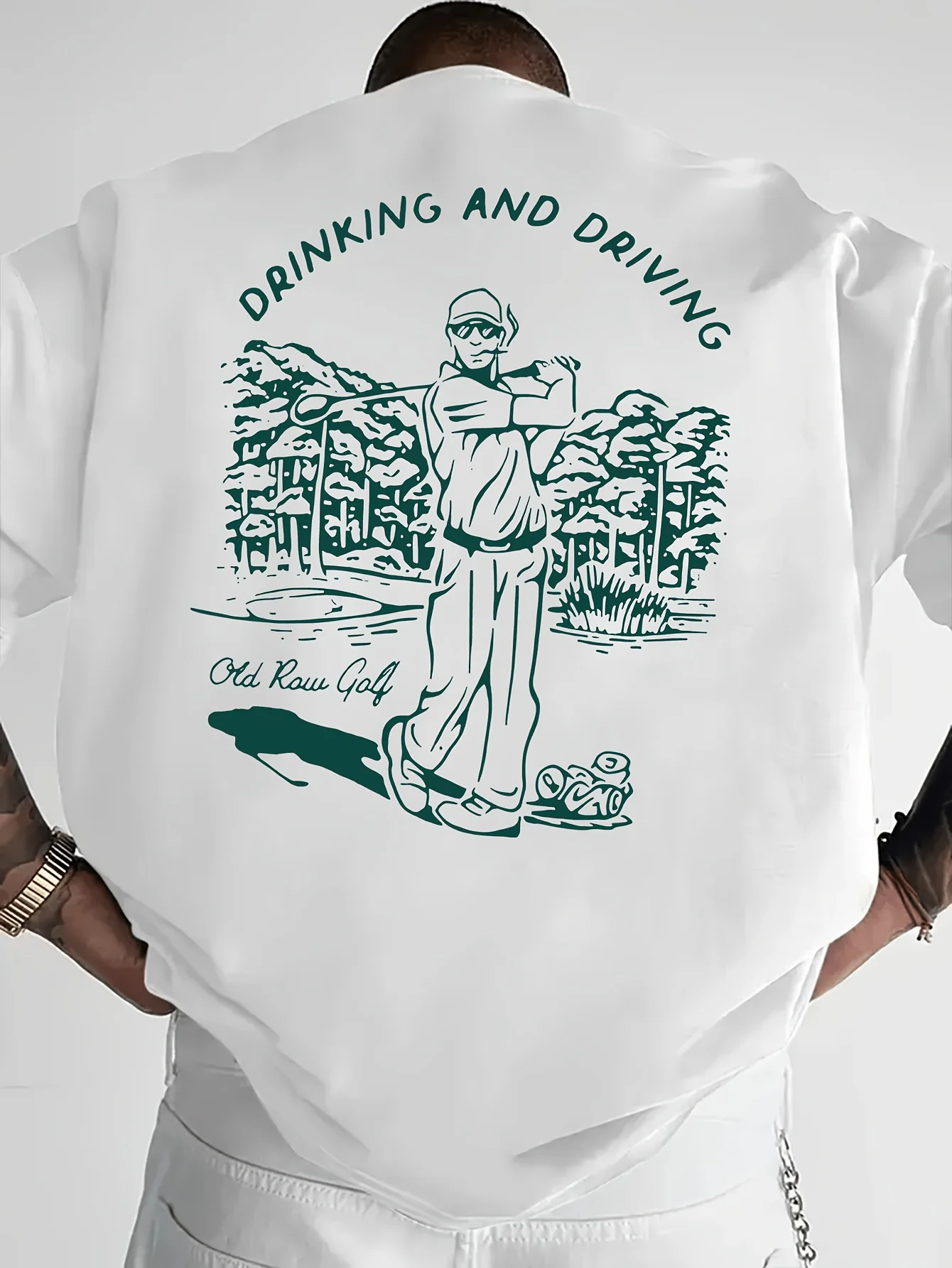 T-shirt drôle avec imprimé graphique « Golf, boisson et conduite » au dos pour hommes, fabriqué en 100 % coton, parfait pour l'été, style streetwear décontracté.