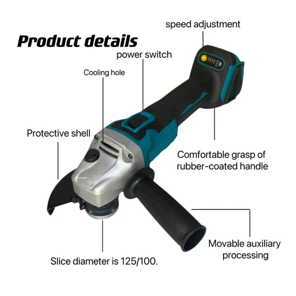 125mm Brushless Grinding Machine Makita Battery18V GrinderTools Power Tool Electric Grinder Rechargeable Wireless Drill