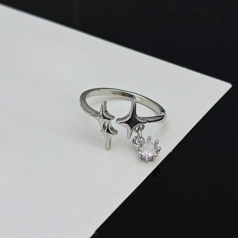 Quadrilateral Star Zircon Pendant Ring Korean Version Fashionable High End Jewelry Gift 925 Sterling Silver Ring for Women