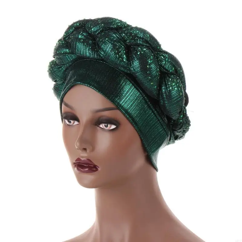 Chapeau Turban tressé clignotant pour enveloppes tête, Bonnet en perles pour femmes