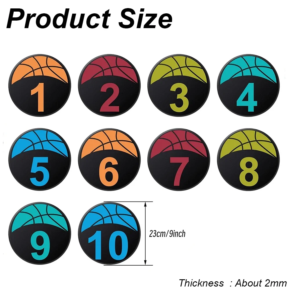 23CM Basketball Spot Markers Colorful Rubber Round Flat Number Soccer Basketball Sports Training Markers with Anti-Slip Dots