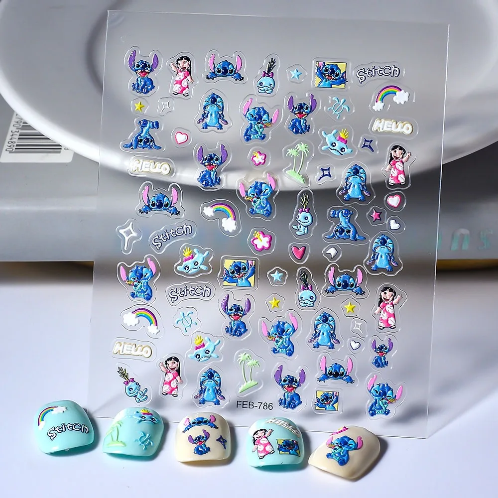 Disney Nail Art Decoration Cartoon Stitch Mickey 5D Nail Stickers Nail Accessories New Anime Characters Nail Art Supplies