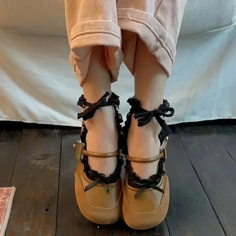 الحلو الباليه الدانتيل التعادل الأشرطة قارب Kawaii الجوارب لطيف Y2k Bowknot الجوارب النسائية النمط الياباني فتاة لوليتا قصيرة شفافة الجوارب