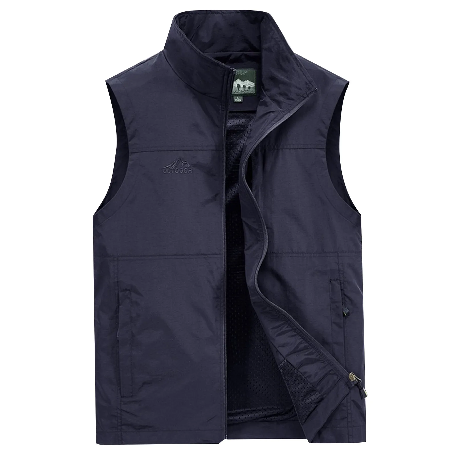 Fashion Men Vests Tops Casual Solid Color Simple Straight Fitting Waistcoat Outdoor Camping Fishing Quick-Drying Zipper Vests