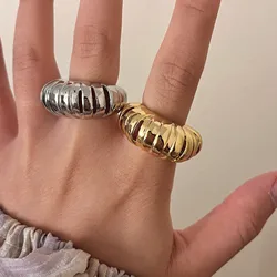 Metal Irregular Textured Hollow Open Ring for Women Europe And America Exaggerated Trendy Finger Jewelry Accessories