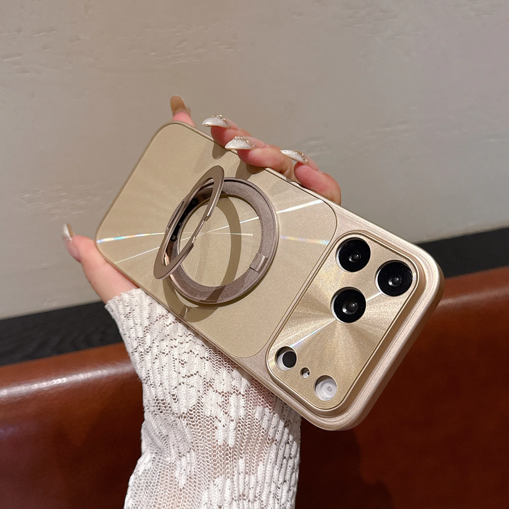 Camera Protector Magnetic Bling Laser Aurora Phone Case With Stand For Magsafe iPhone 17 Air 16 15 PM 14 13 Pro Max Cover