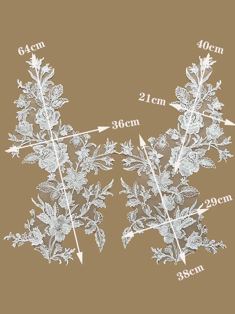 Spitzenbesetzte Blumen für Hochzeitskleider, Schuhe, Kopfschmuck, DIY-Nähzubehör, Weiß, Groß, 64x36cm, 2 Stück, 1 Paar – Detail 2