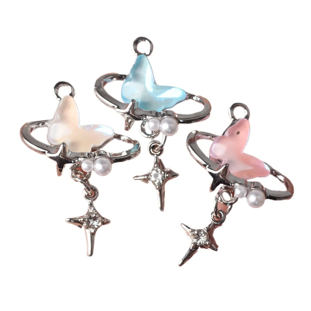 6pcs/lot 20*30MM Zinc Alloy Rhinestone Resin Pearl Inlaid Butterfly Cross Pendant Charms DIY Necklace Bracelet Accessorie