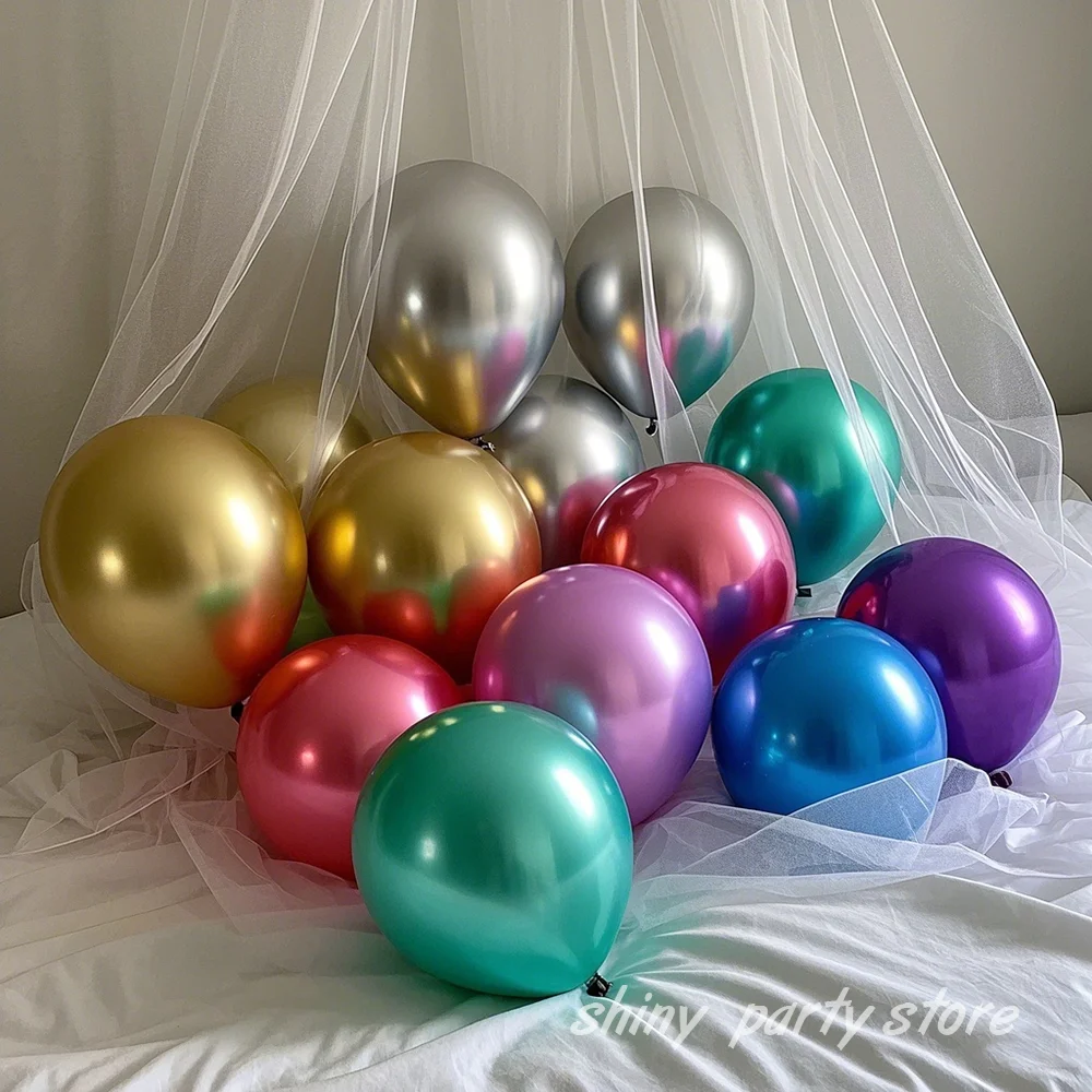 

100Pcs 10/12inch Metallic Chrome Latex Balloons Shiny Metal Balloons for Birthday Wedding Party Baby Shower Decoration Supplies