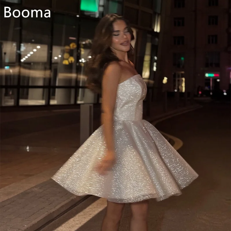 

Booma A-Line Strapless Shiny Wedding Dresses Short Sleeveless Corset Simple Pleat Brides Gown Custom Made 2025