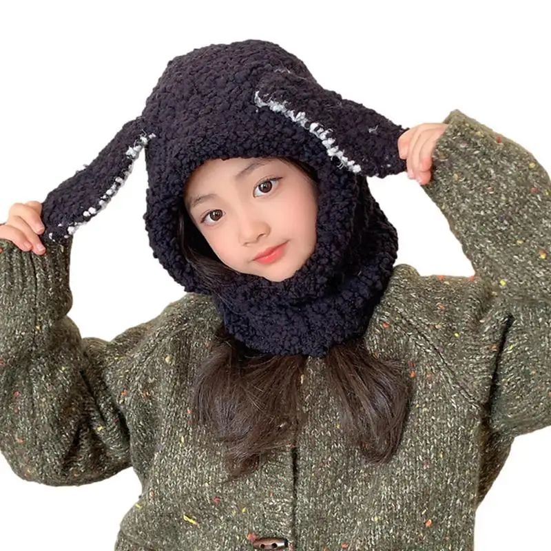 Animal Hood Hat Plush Bunny Hood Hat Unisex Hood Hat Warm Hat Scarf For School Sports Daily Wear Walking Travel