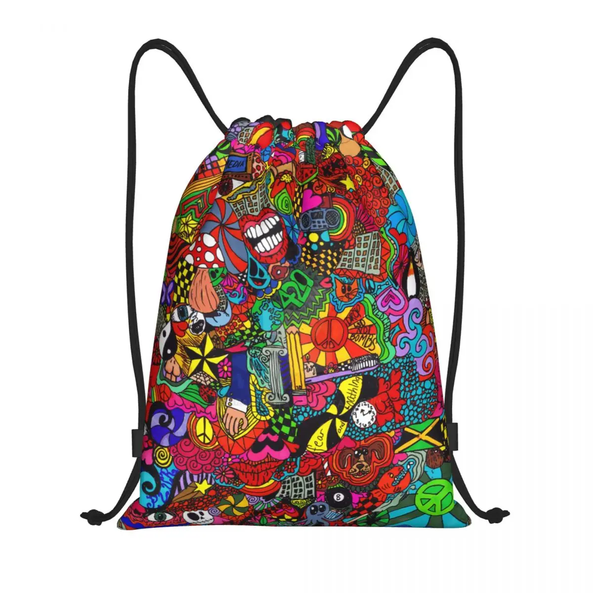 

Custom Graffiti Trippy Hippie Pattern Drawstring Backpack Women Men Gym Sport Sackpack Portable Street Art Training Bag Sack