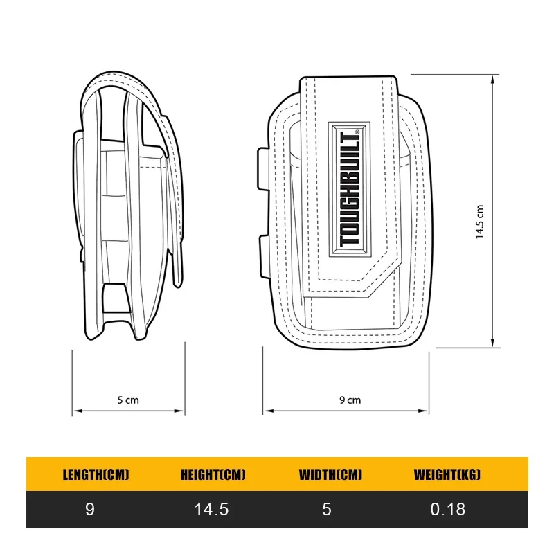 TOUGHBUILT TB-33 Multifunctional Cell Phone Tool Pouch Universal Organizer for Notebook Woodworking Pencil Keychain