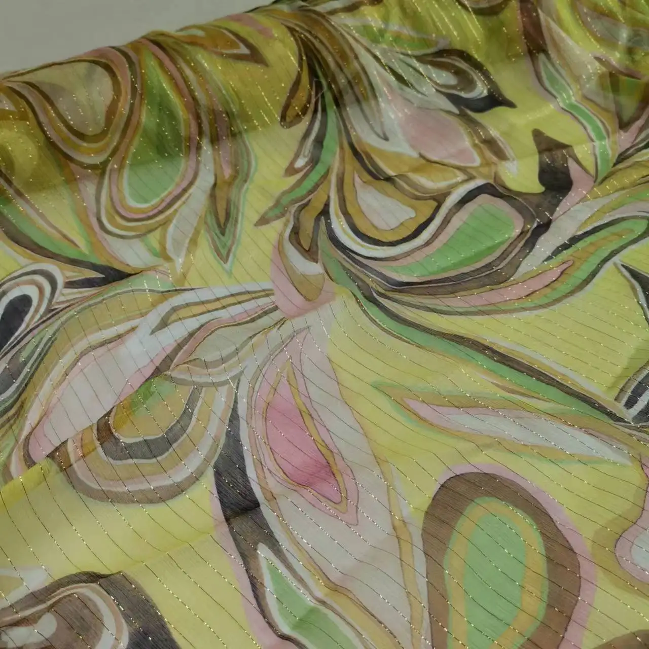 136CM Wide 8MM Thin Golden Thread Silk Georgette Fabric for Summer Shirt Dress Pants Light Yellow Green Silk Fabric Y446