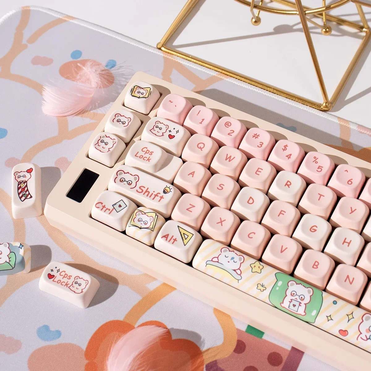 

MOA glasses bear mechanical keyboard keycap PBT hot sublimation round cartoon 138 key adaptation 68/75/84 etc