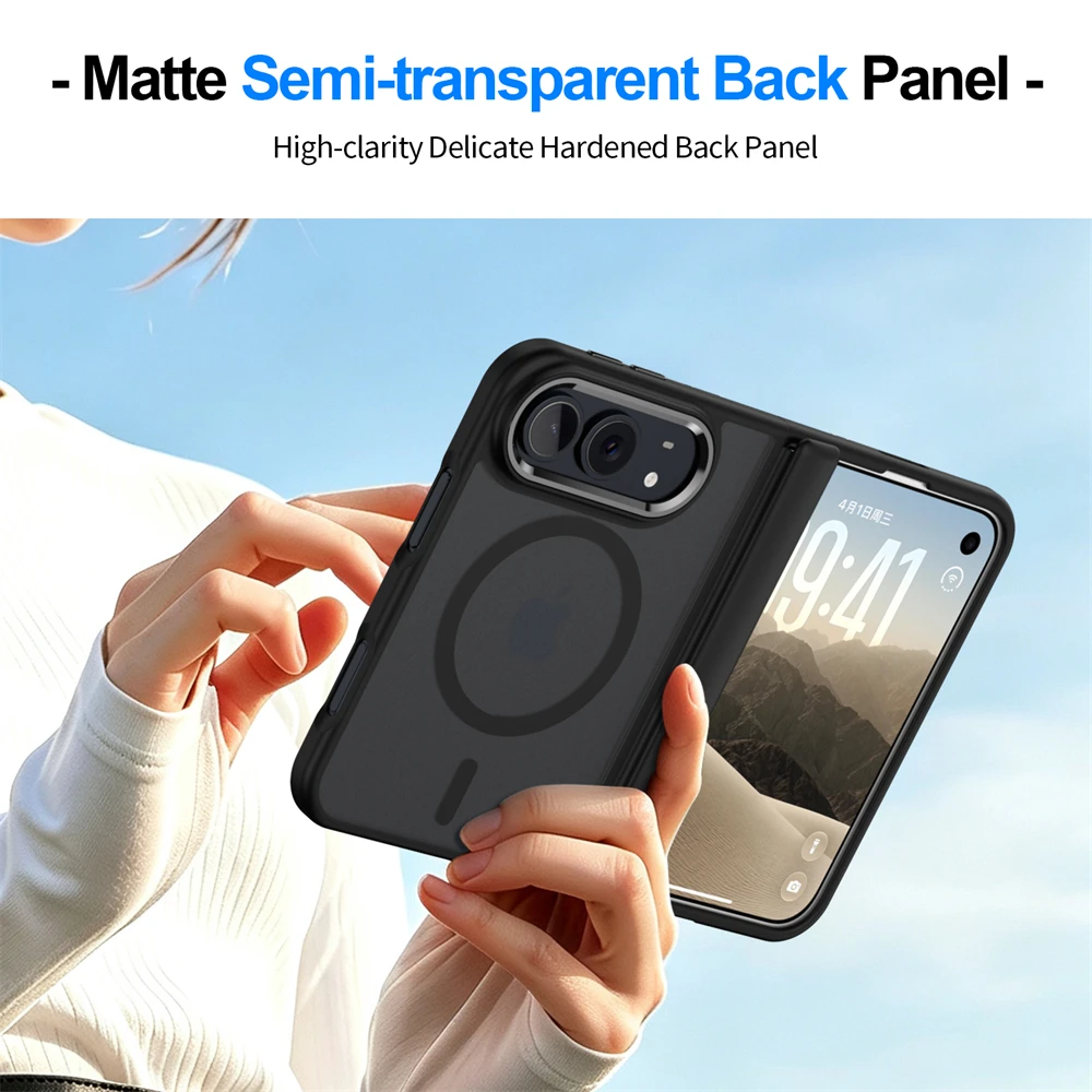 Luxury Matte Magnetic Charge Phone Case For iPhone Duo For Magsafe Skin Feel Translucent Shockproof Fold Cover Funda