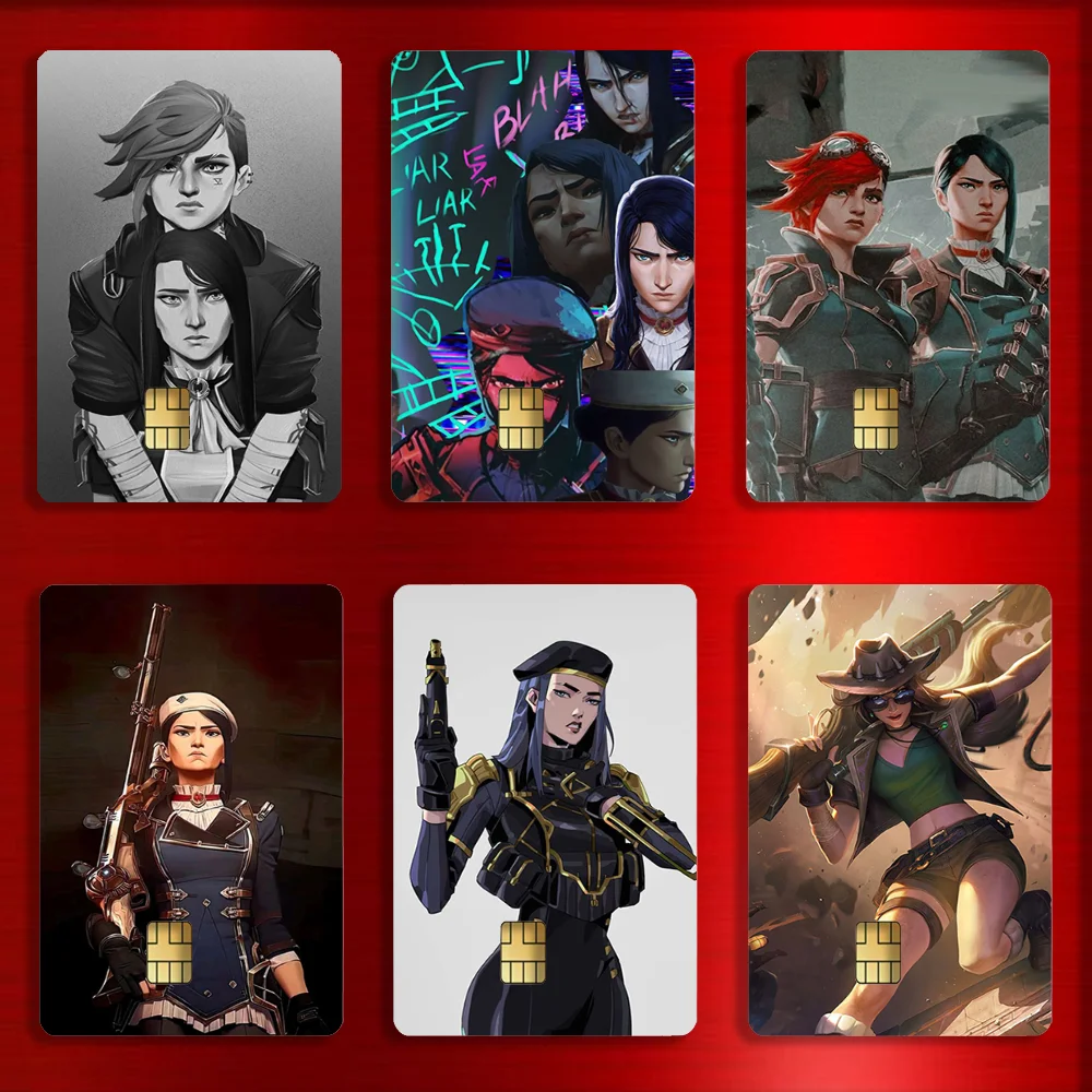 

Arcane Vi C-Caitlyn Stickers For Debit Bank Credit Cards Metro Bus Pass Sticker Decoration Cover 4PCS Card Skin