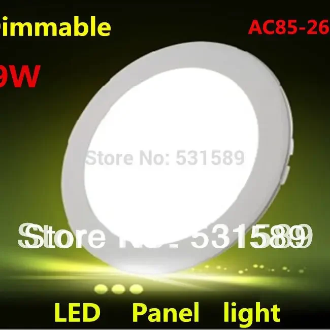 50pcs/Lot 9W Dimmable Round  led panel light AC85-265V ceiling Light 800lumens