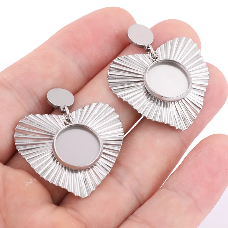 

10pcs Stainless Steel Heart Charm Earring Base Settings 12mm Cabochon Bezel Trays Diy Post Ear Studs Findings For Jewelry Making