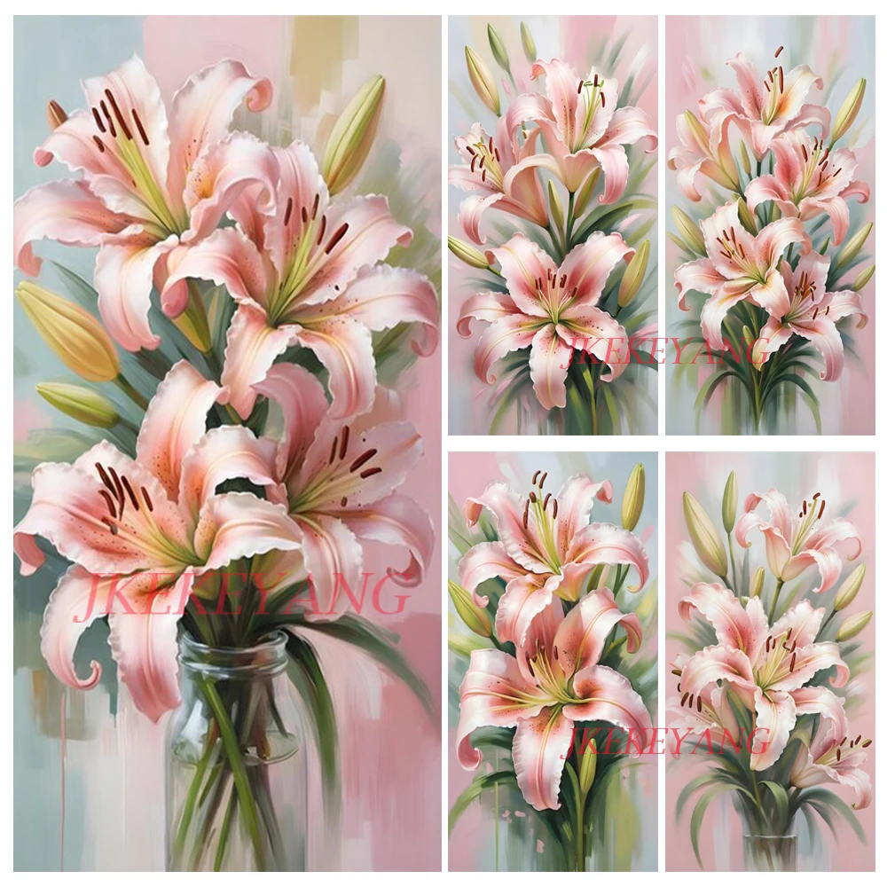 DIY Diamond Painting Cross Stitch Kit Beautiful Pink Lily Flower Diamond Mosaic New Collection 2024 Home Decor Gift