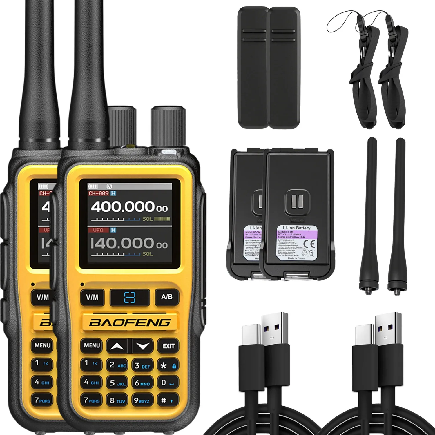BAOFENG UV-5R راديو صغير ثنائي النطاق ثنائي الاتجاه (5W/999CH) |   برمجة تطبيق بلوتوث، تنبيه الطقس NOAA، شحن سريع من النوع C، عبوتان