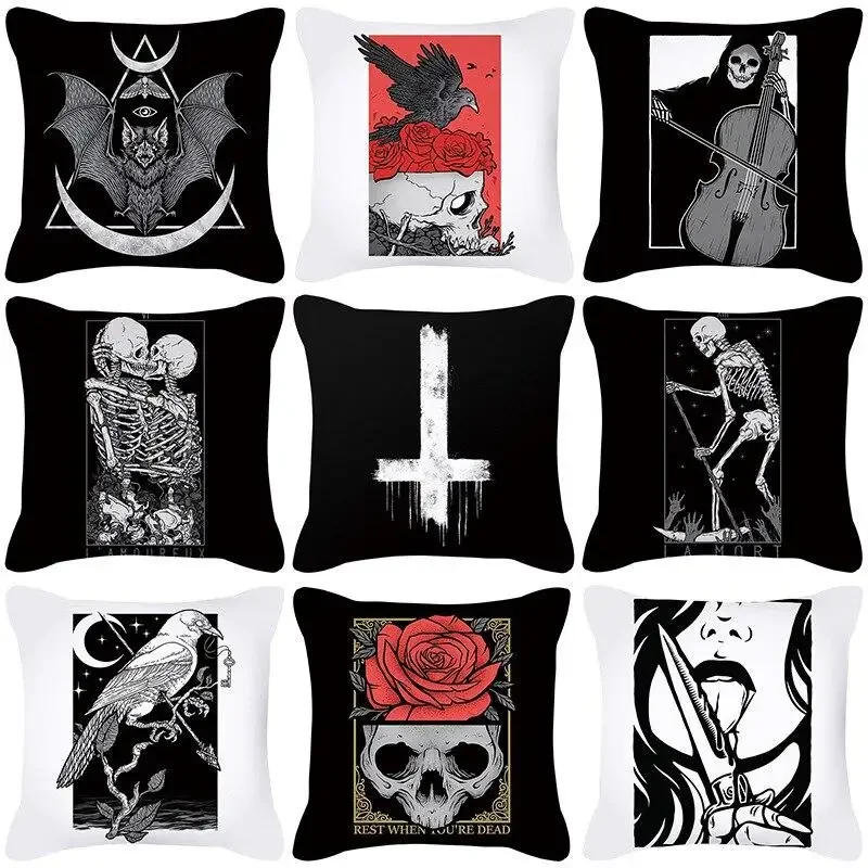 

45*45 Sofa Cushion Pillowcase Polyester Home Decor Skull Print Cover
