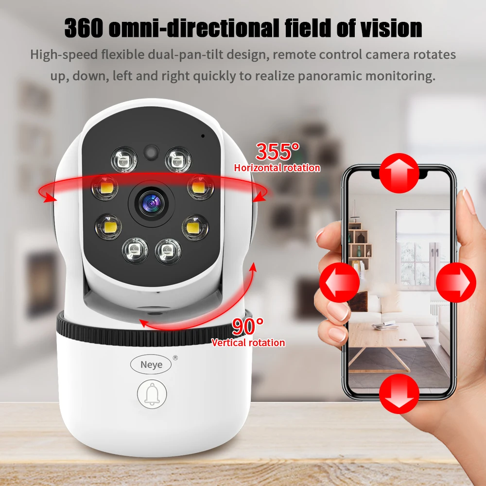 Neye 8MP 4K WiFi Security Camera Indoor 5X Digital Zoom Fast Hemisphere Camera AI Motion Detection CCTV Audio Night Vision