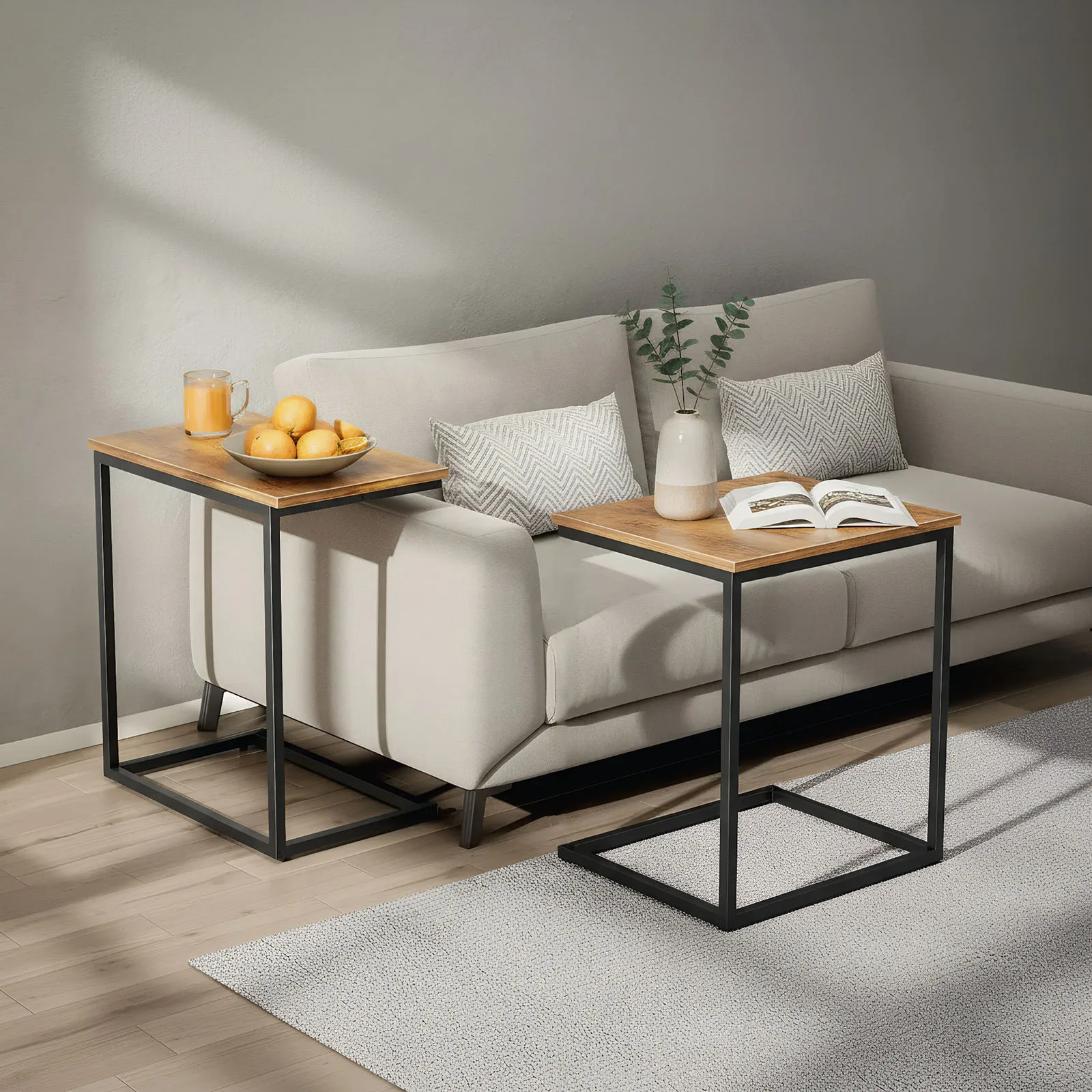 2pcs C Shaped End Table 27 Inches High, Side Table for Couch Slide Under, C Table Sofa Side End Table for Living Room