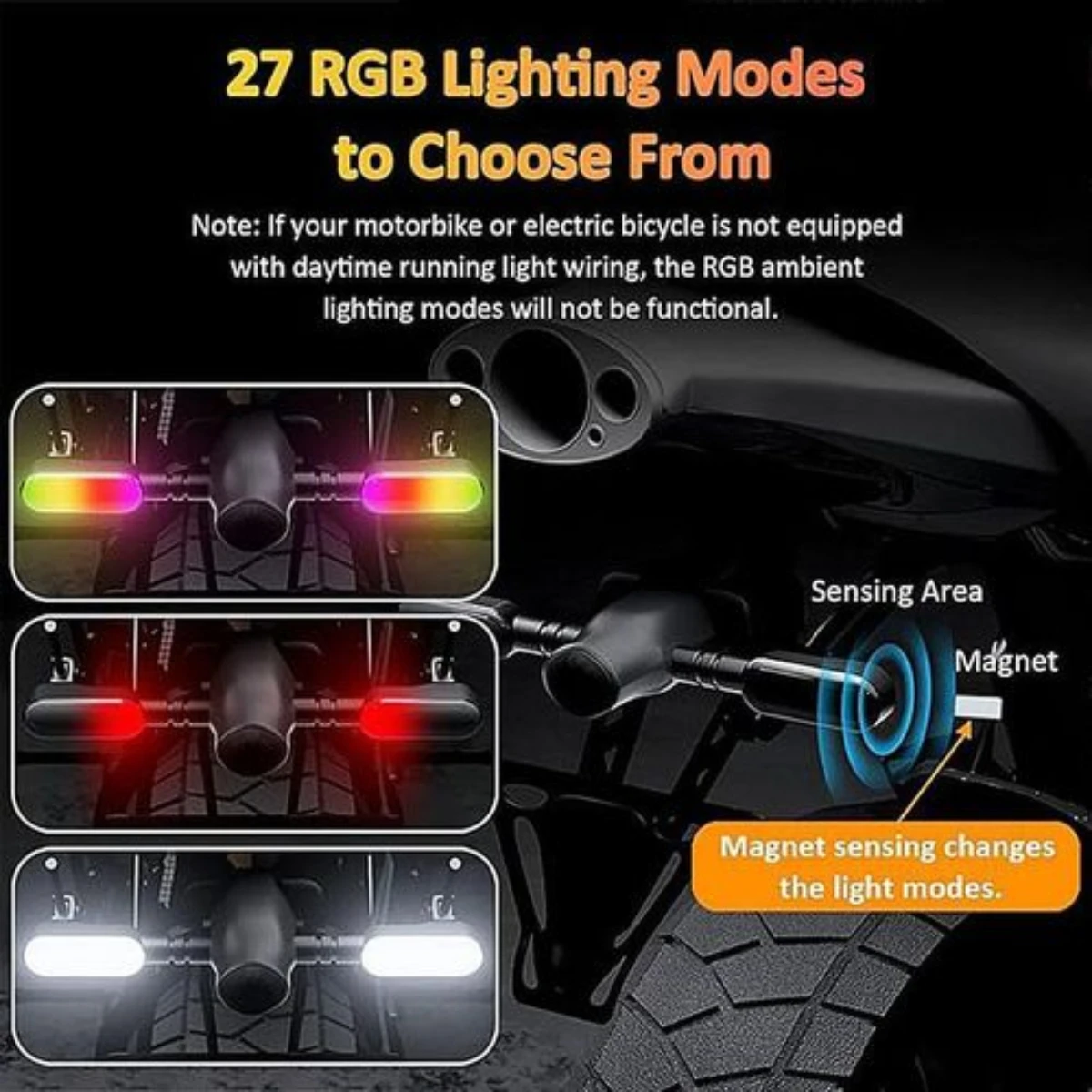 2 Pcs LED Motorcycle Projection Turn Signal Colorful Atmosphere Sequential Flowing LED Atmosphere High Brightness Warning Light