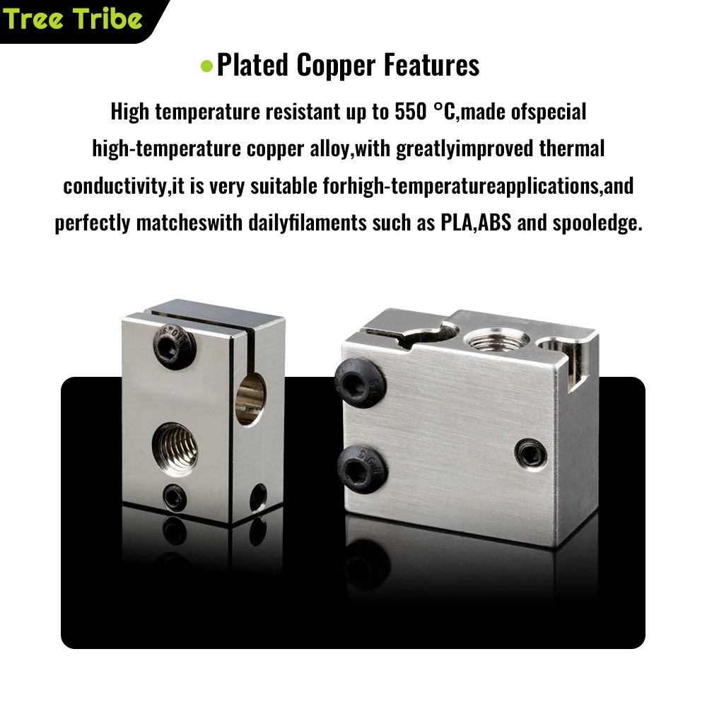 Tree Tribe V6 Volcano Brass Heatblock Copper Plated High Temperature Hardened Steel Nozzles for 3D Printer Hotend